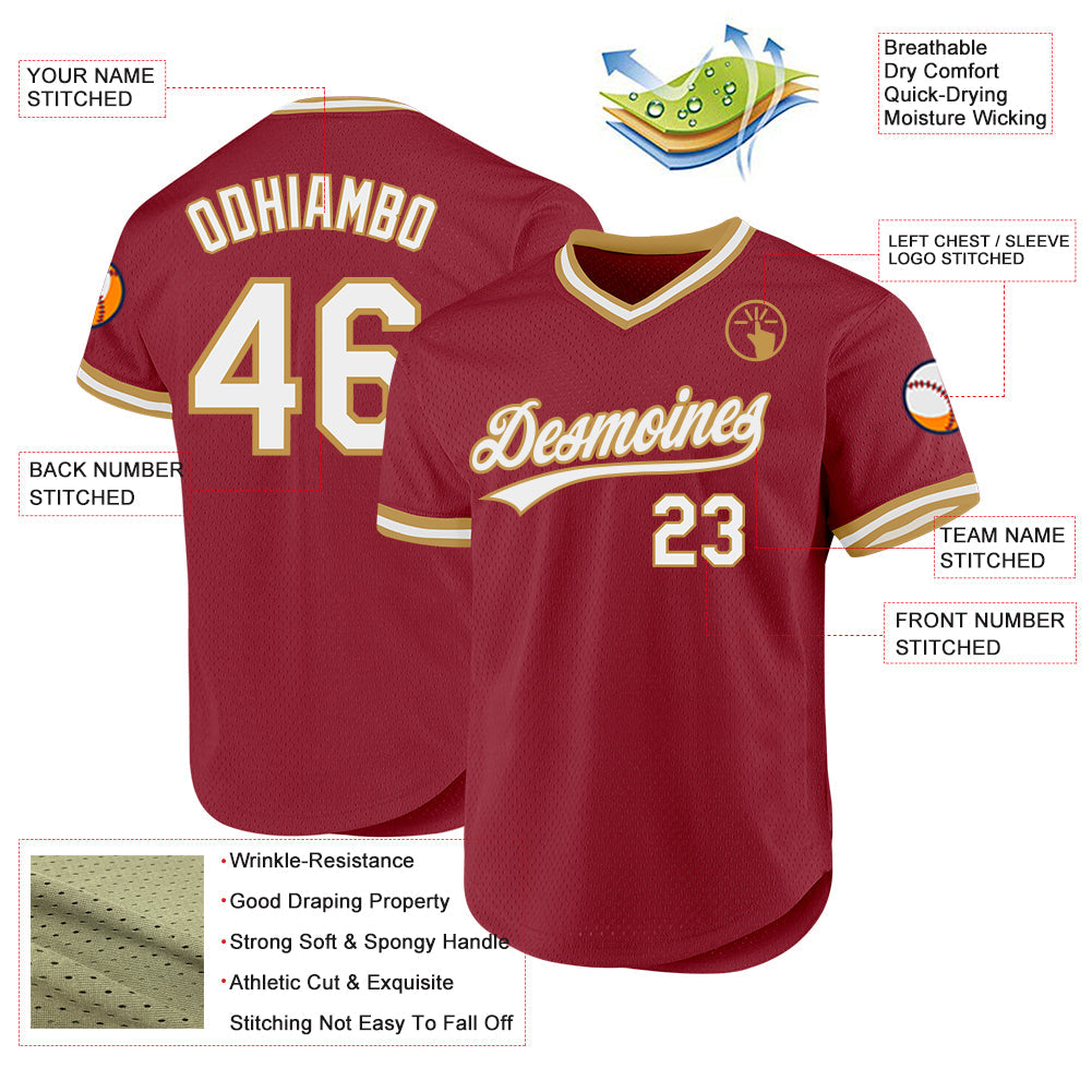 Custom Maroon White-Old Gold Authentic Throwback Baseball Jersey view 3