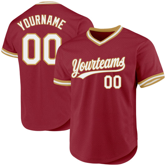 Custom Maroon White-Old Gold Authentic Throwback Baseball Jersey - Main View