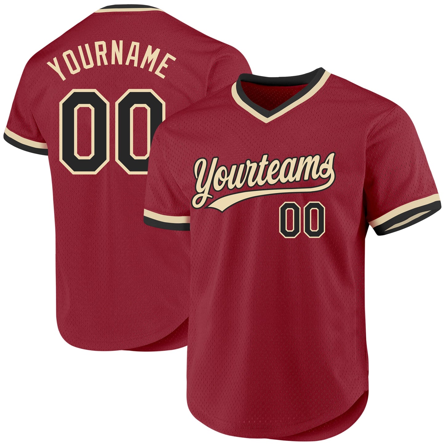 Custom Maroon Black-Cream Authentic Throwback Baseball Jersey - Main View