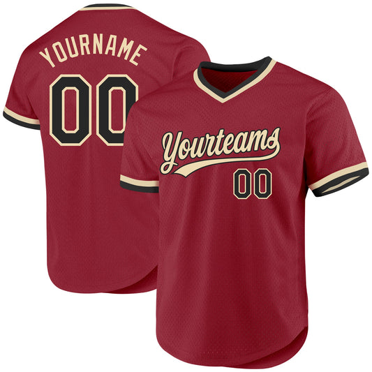 Custom Maroon Black-Cream Authentic Throwback Baseball Jersey - Main View