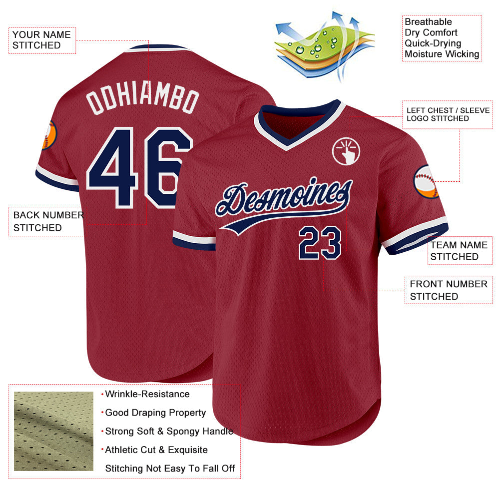 Custom Maroon Navy-White Authentic Throwback Baseball Jersey view 3