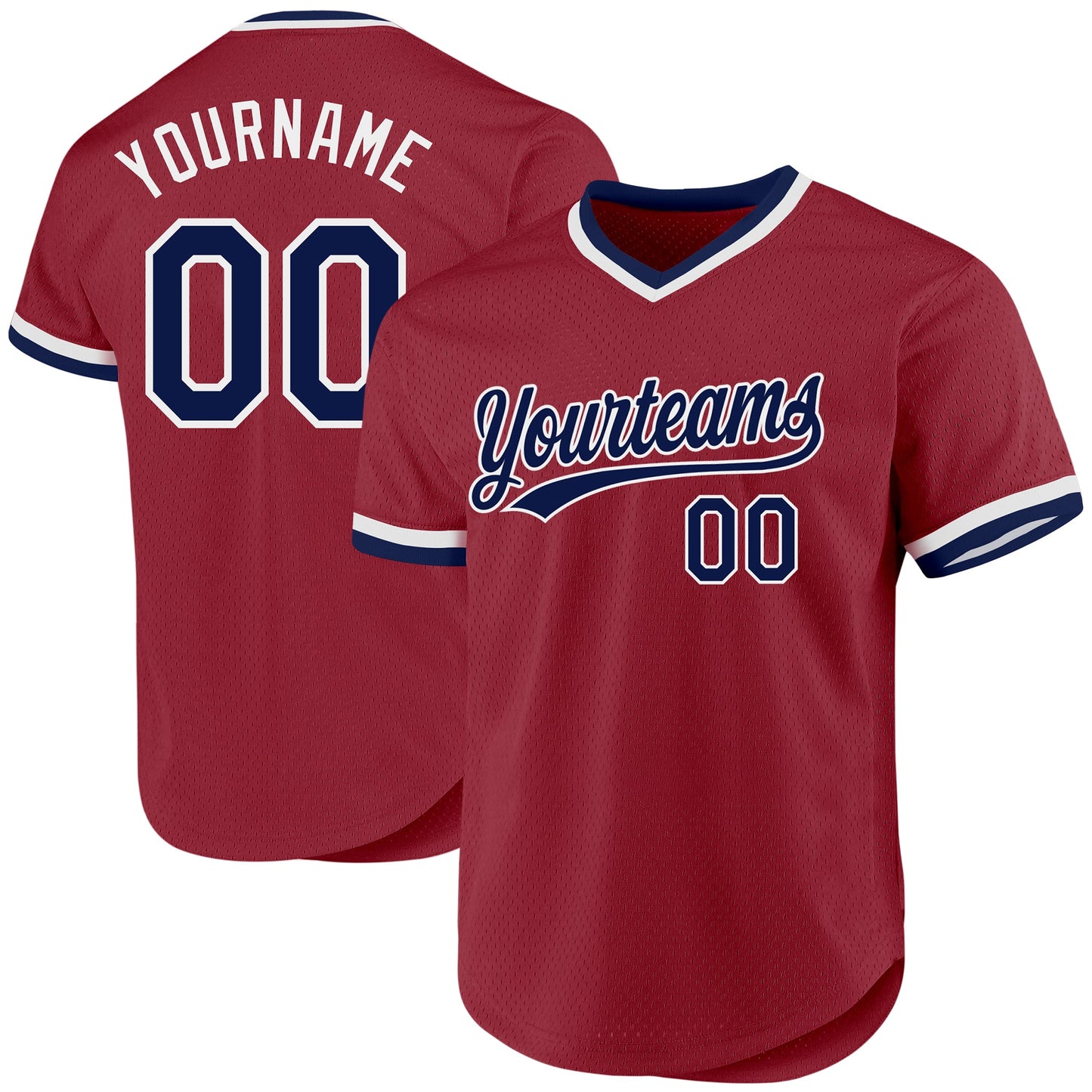 Custom Maroon Navy-White Authentic Throwback Baseball Jersey - Main View