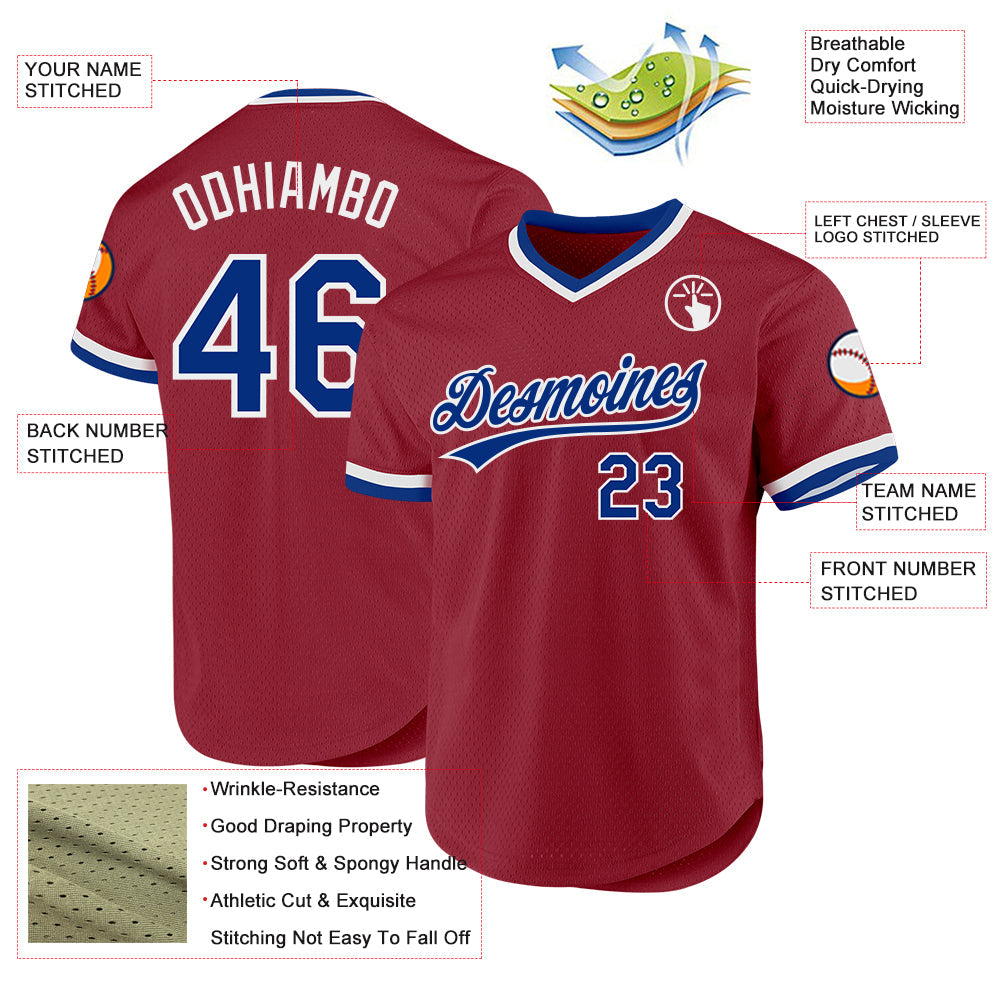 Custom Maroon Royal-White Authentic Throwback Baseball Jersey view 3
