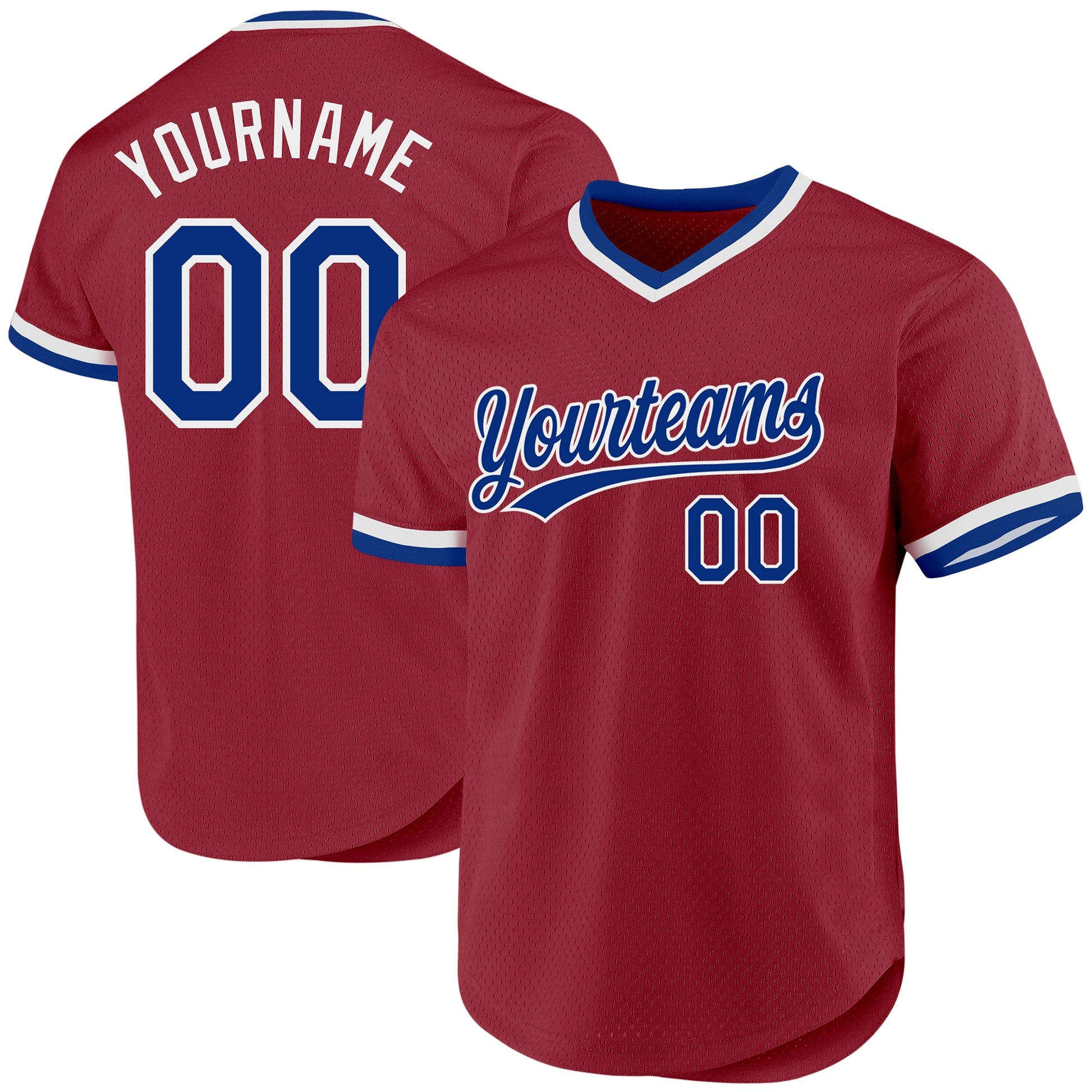 Custom Maroon Royal-White Authentic Throwback Baseball Jersey - Main View