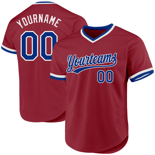 Custom Maroon Royal-White Authentic Throwback Baseball Jersey - Main View