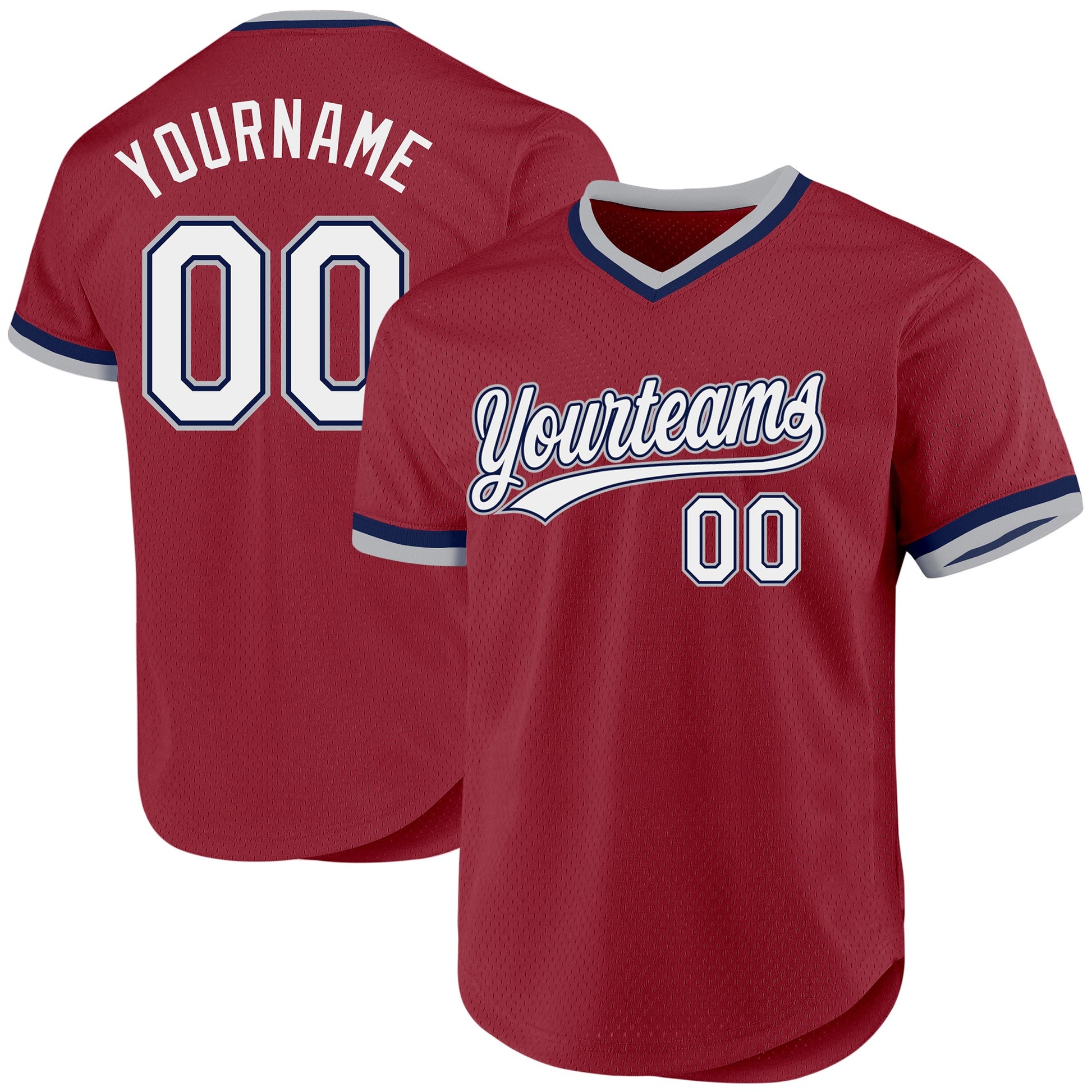 Custom Maroon Navy-Gray Authentic Throwback Baseball Jersey - Main View