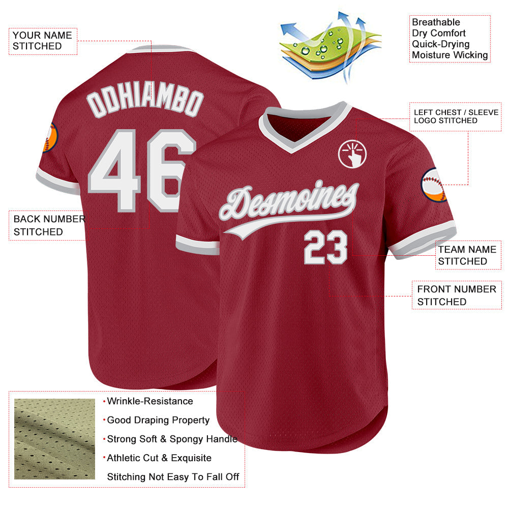 Custom Maroon White-Gray Authentic Throwback Baseball Jersey view 3