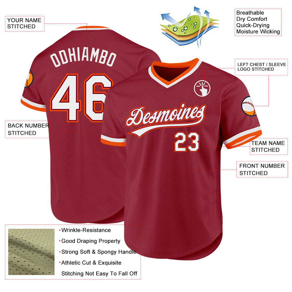 Custom Maroon White-Orange Authentic Throwback Baseball Jersey view 3