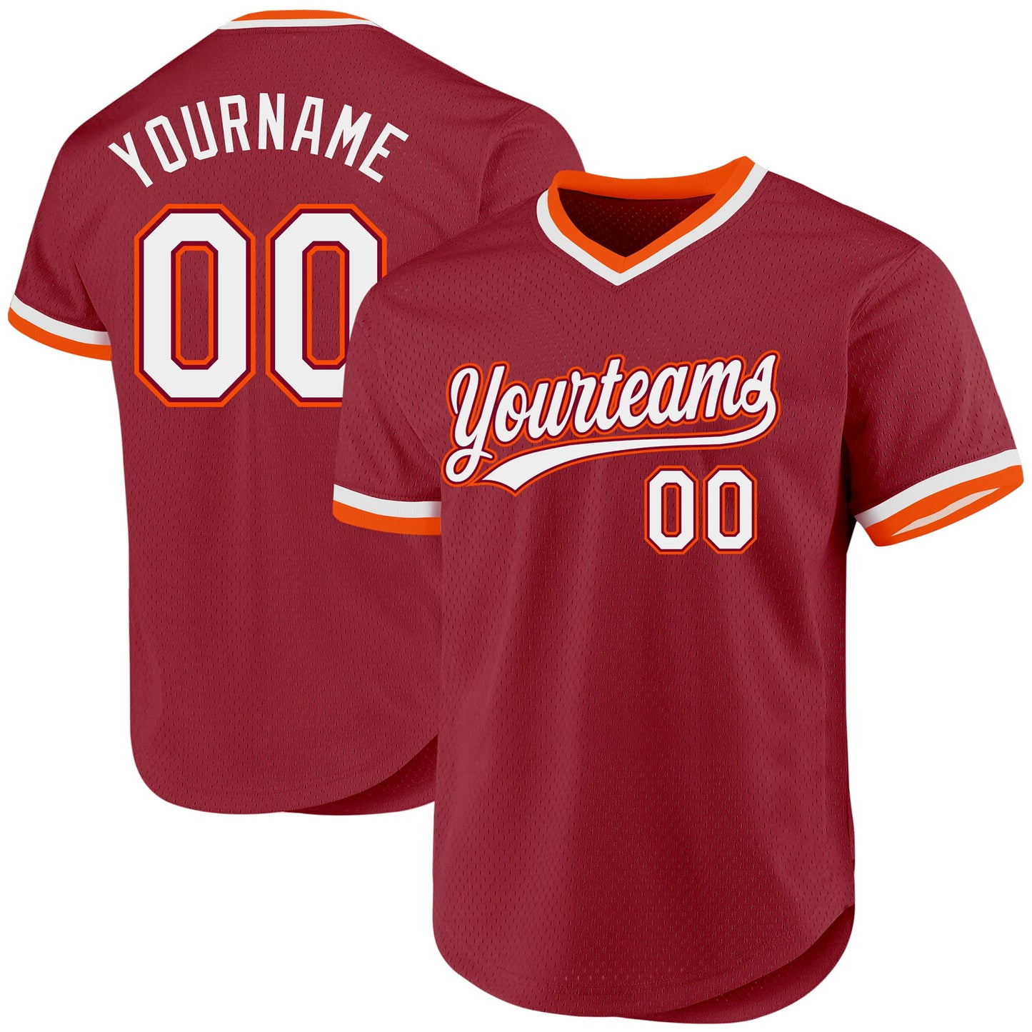 Custom Maroon White-Orange Authentic Throwback Baseball Jersey - Main View