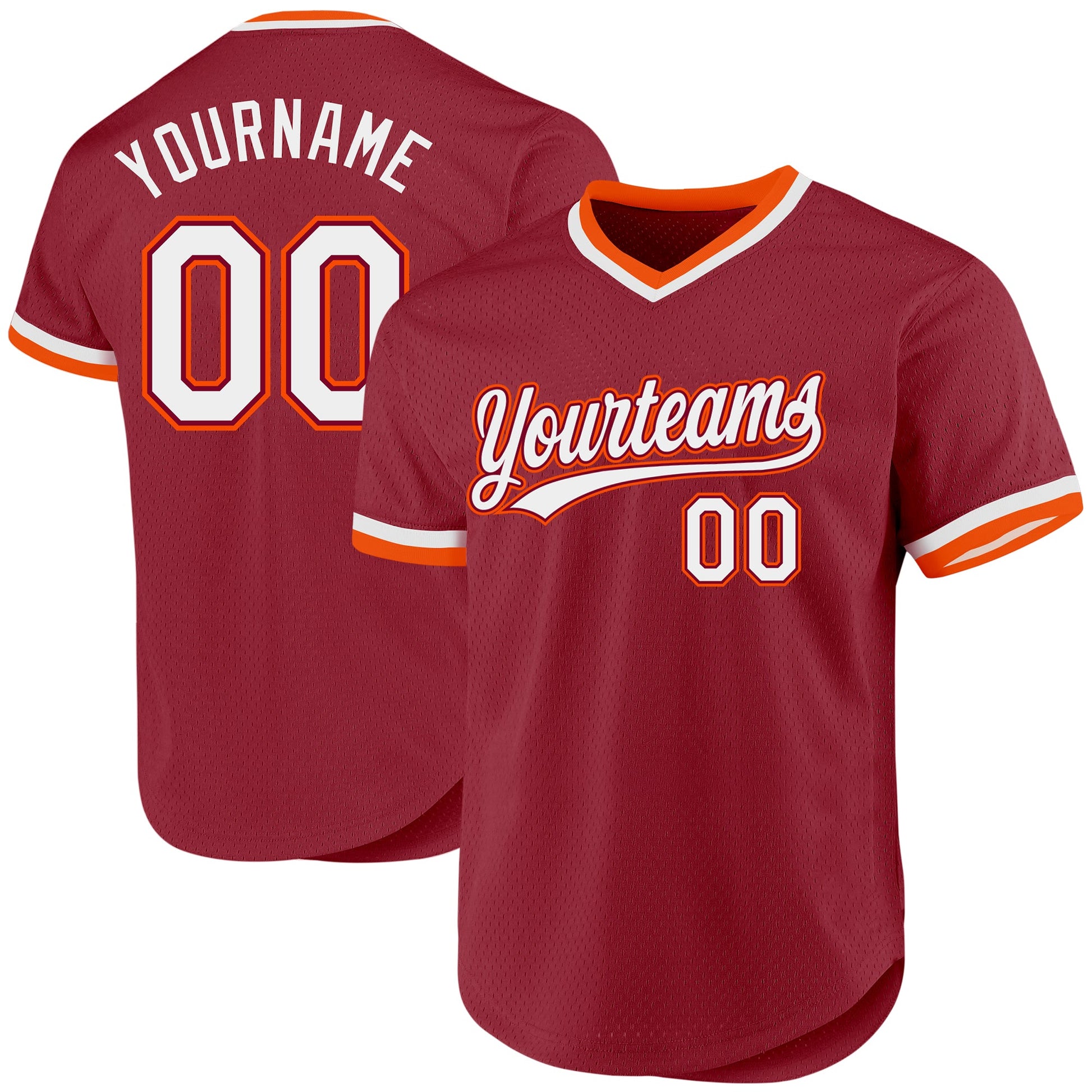 Custom Maroon White-Orange Authentic Throwback Baseball Jersey - Main View