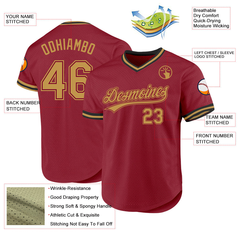 Custom Maroon Old Gold-Black Authentic Throwback Baseball Jersey view 3