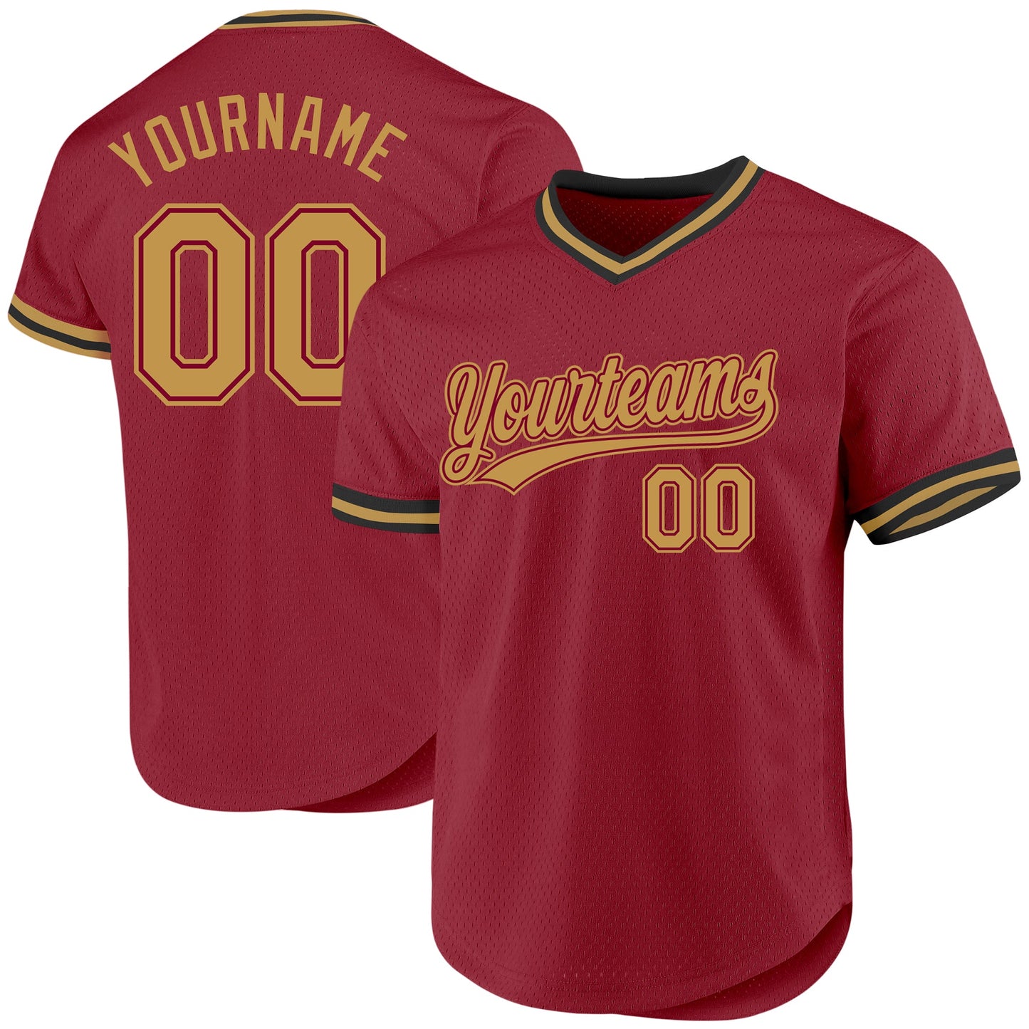 Custom Maroon Old Gold-Black Authentic Throwback Baseball Jersey - Main View