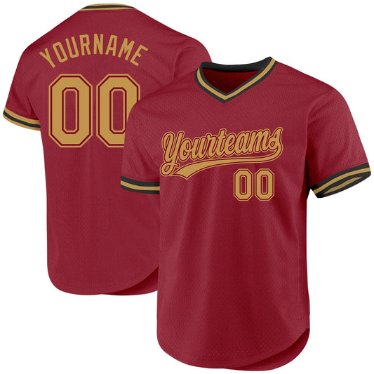 Custom Maroon Old Gold-Black Authentic Throwback Baseball Jersey - Main View