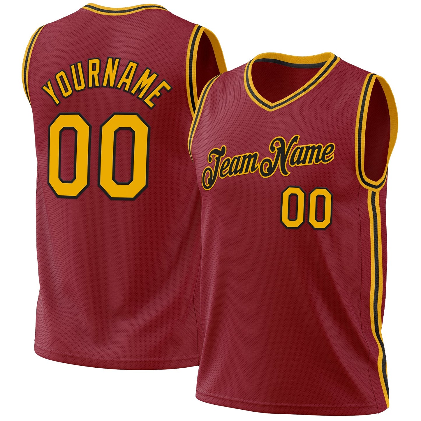 Custom Maroon Gold-Black Authentic Throwback Basketball Jersey - Main View