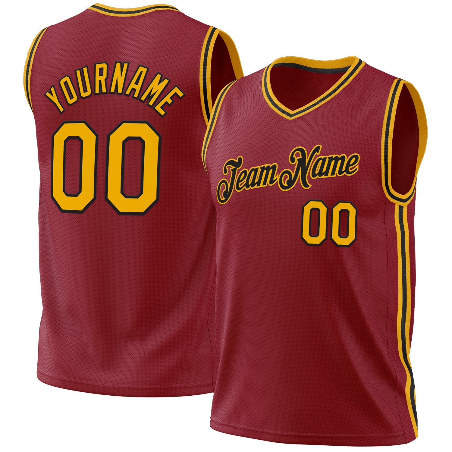 Custom Maroon Gold-Black Authentic Throwback Basketball Jersey - Main View