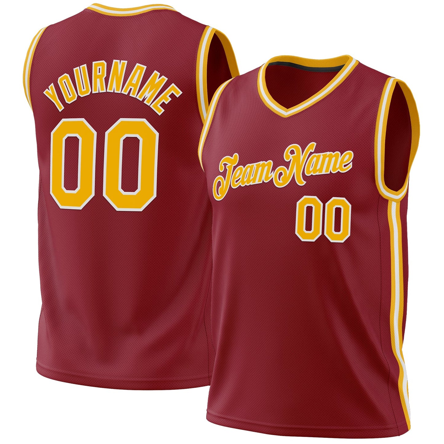 Custom Maroon Gold-White Authentic Throwback Basketball Jersey - Main View