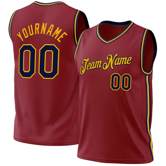 Custom Maroon Navy-Gold Authentic Throwback Basketball Jersey - Main View