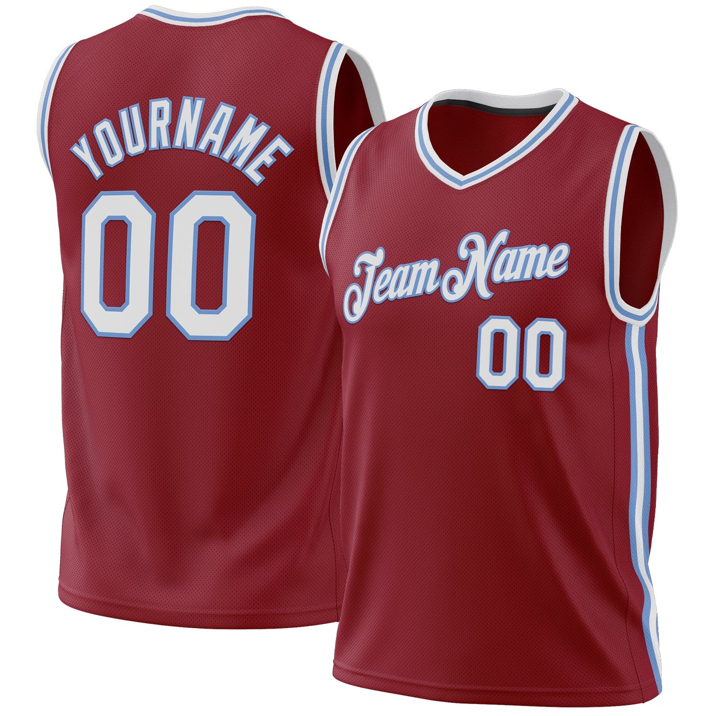 Custom Maroon White-Light Blue Authentic Throwback Basketball Jersey - Main View