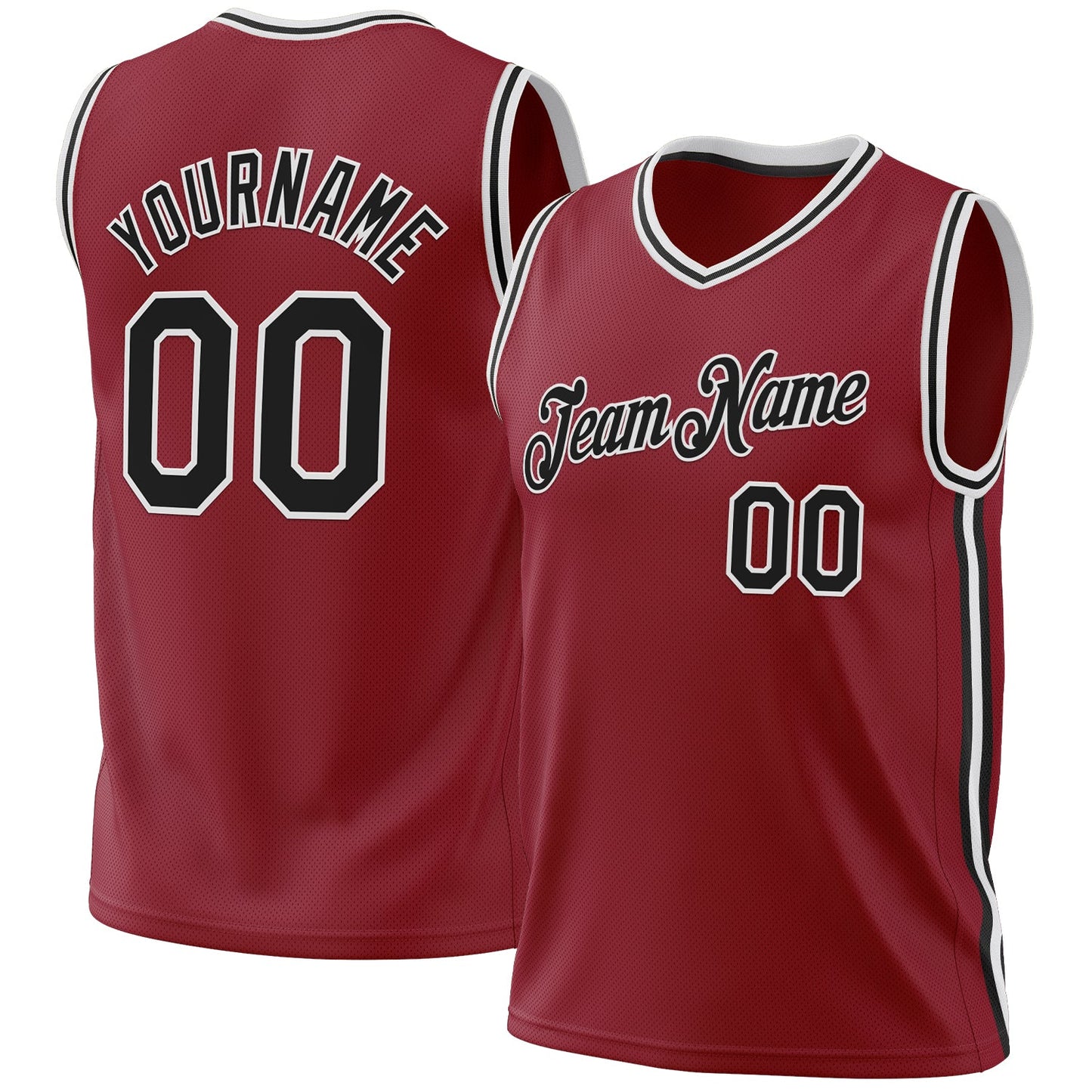 Custom Maroon Black-White Authentic Throwback Basketball Jersey - Main View