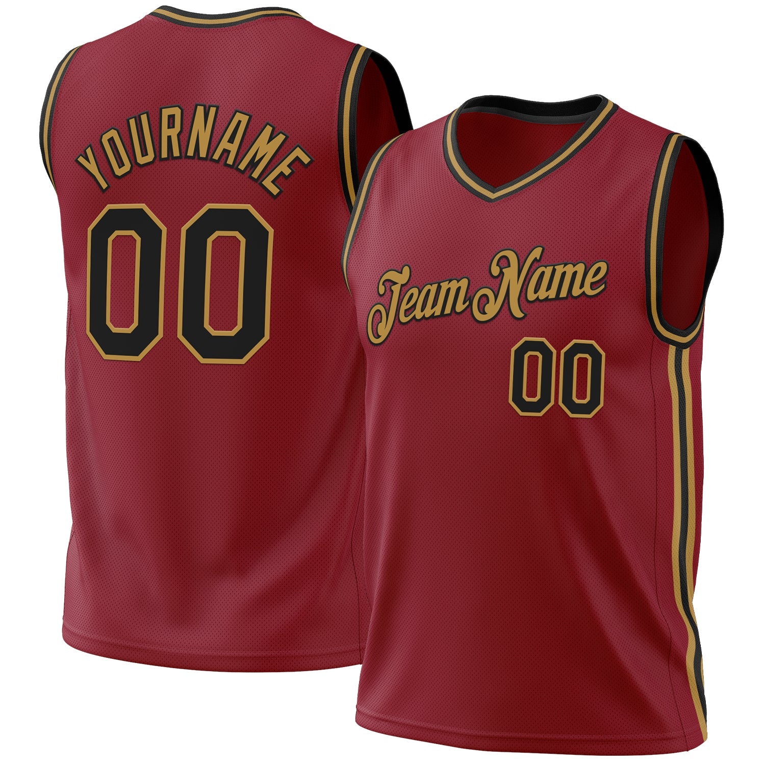 Custom Maroon Black-Old Gold Authentic Throwback Basketball Jersey - Main View