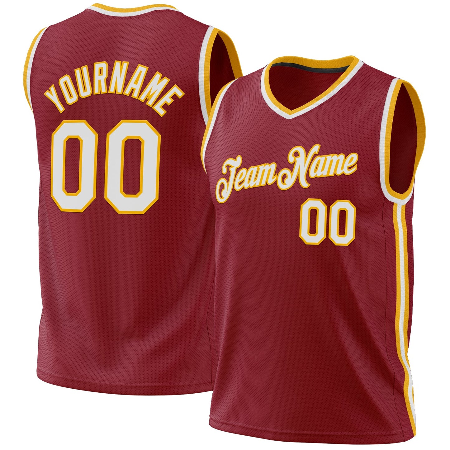 Custom Maroon White-Gold Authentic Throwback Basketball Jersey - Main View