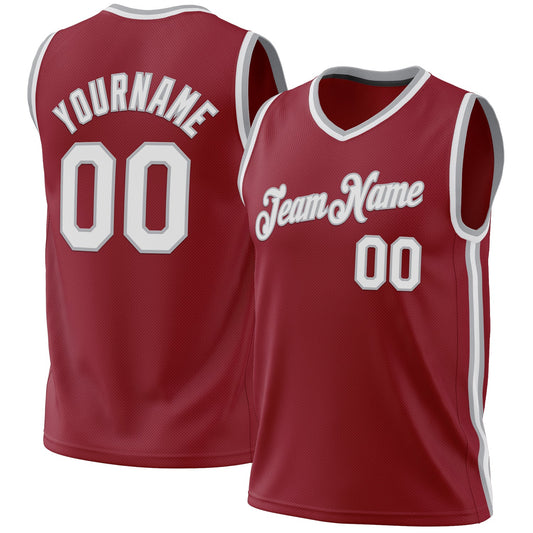 Custom Maroon White-Gray Authentic Throwback Basketball Jersey - Main View