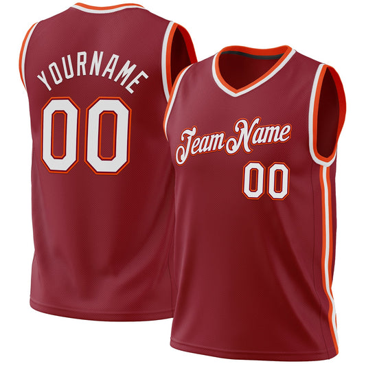 Custom Maroon White-Orange Authentic Throwback Basketball Jersey - Main View