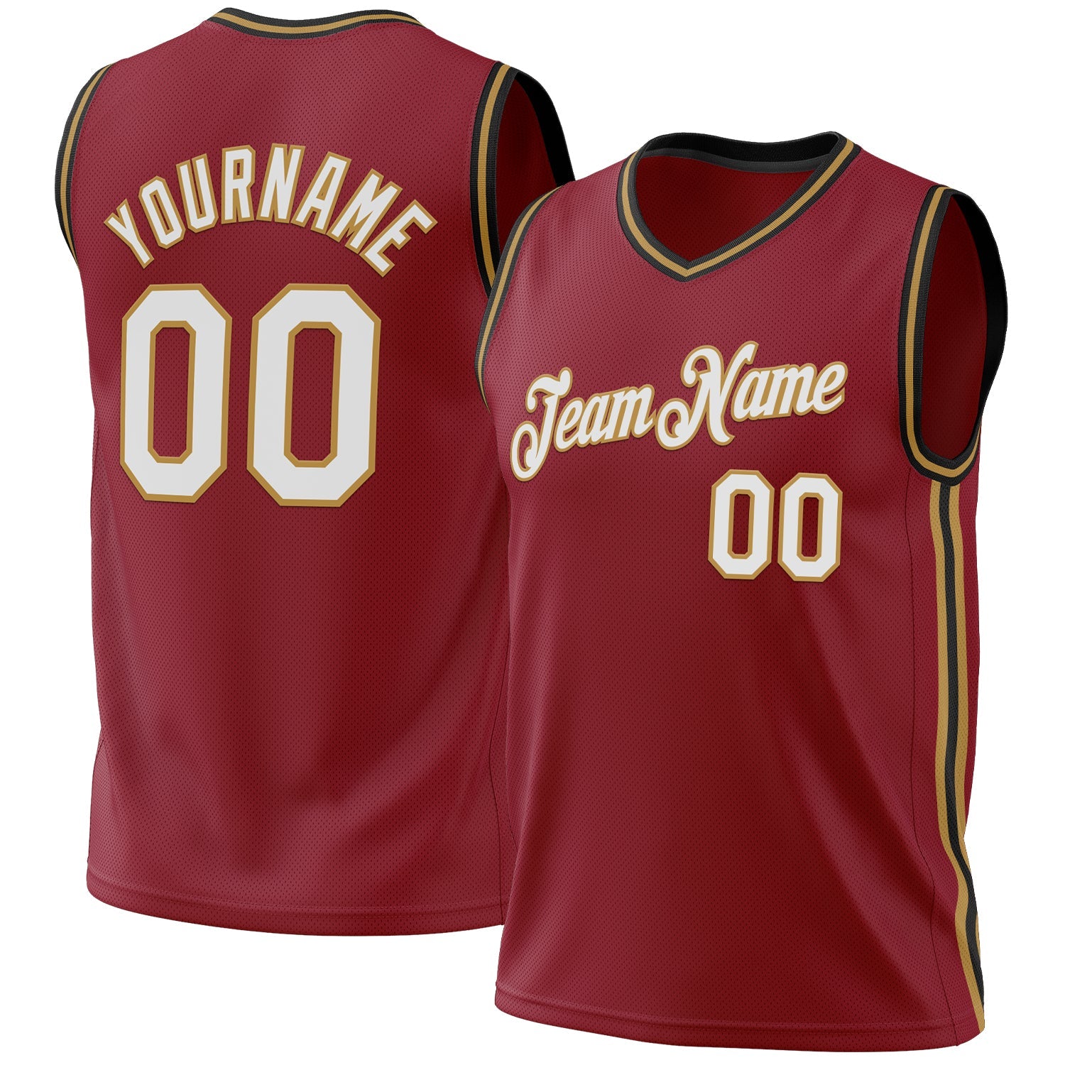 Custom Maroon Old Gold-Black Authentic Throwback Basketball Jersey - Main View