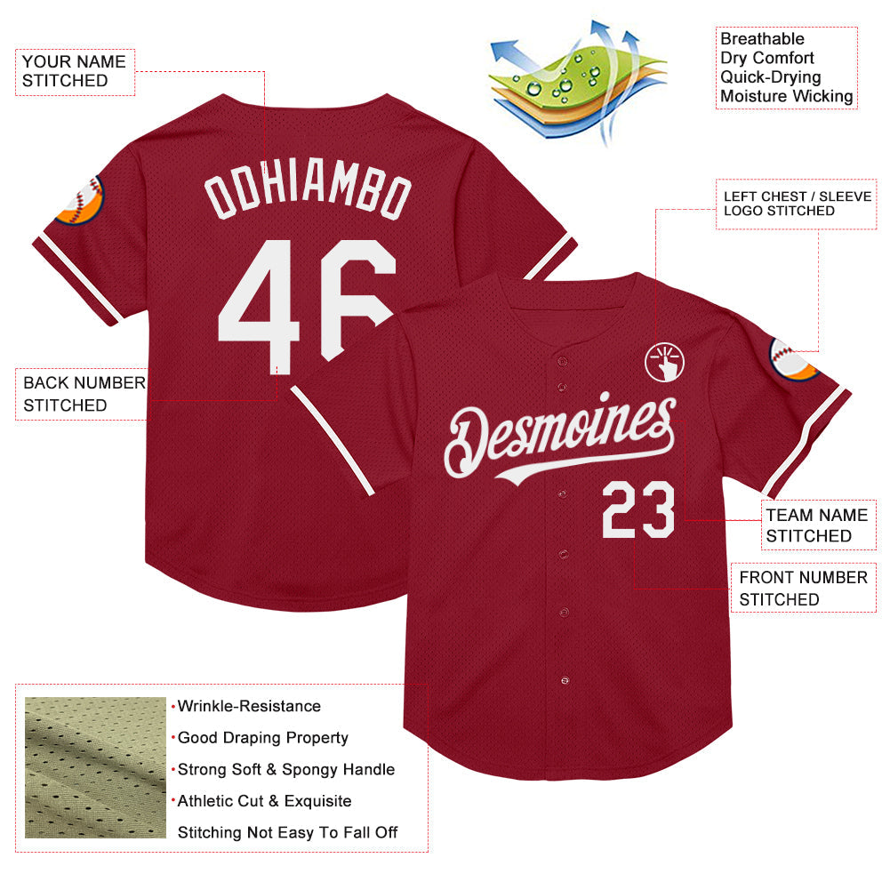 Custom Maroon White Mesh Authentic Throwback Baseball Jersey view 3