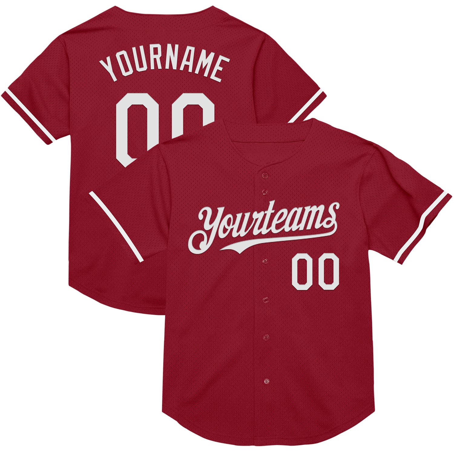 Custom Maroon White Mesh Authentic Throwback Baseball Jersey - Main View