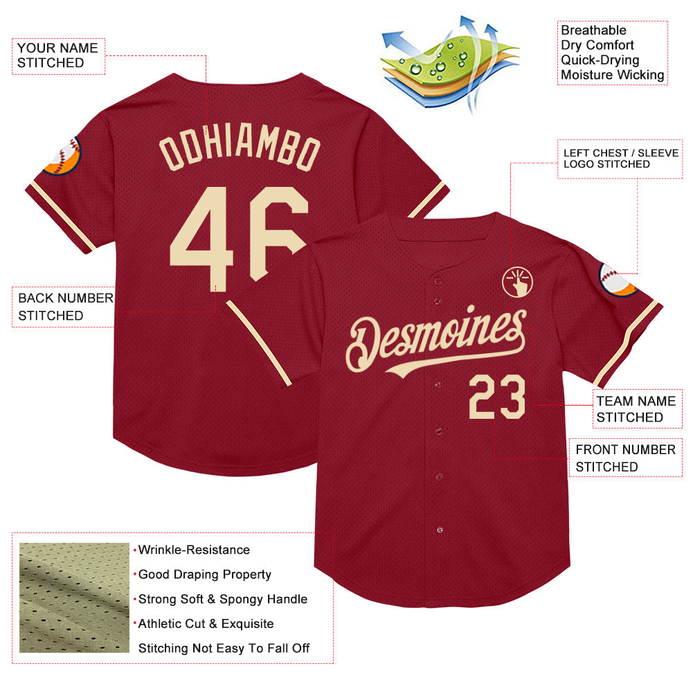 Custom Maroon Cream Mesh Authentic Throwback Baseball Jersey view 3