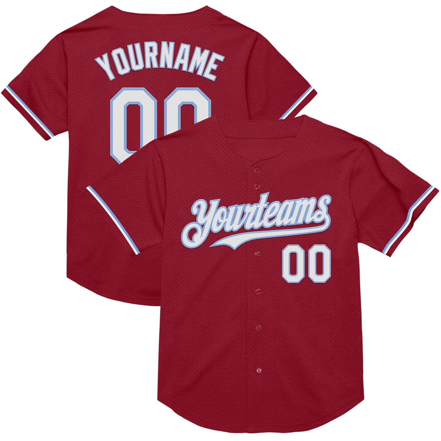 Custom Maroon White-Light Blue Mesh Authentic Throwback Baseball Jersey - Main View
