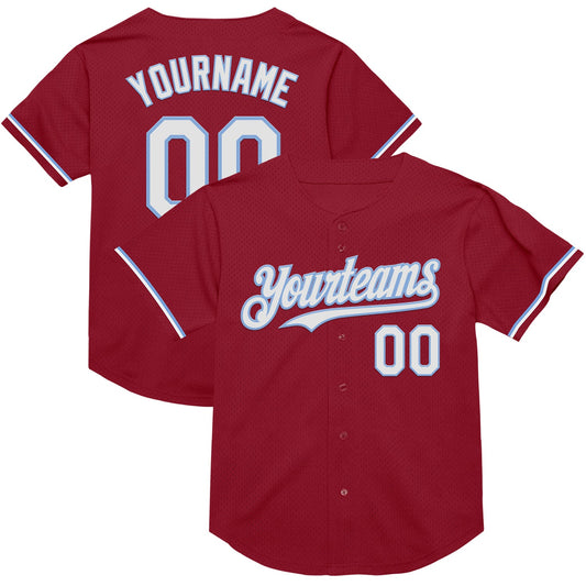 Custom Maroon White-Light Blue Mesh Authentic Throwback Baseball Jersey - Main View