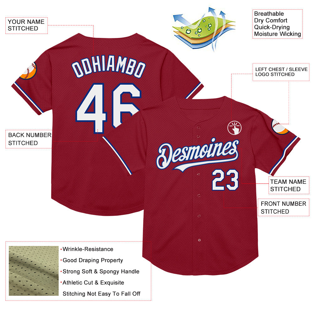 Custom Maroon White-Royal Mesh Authentic Throwback Baseball Jersey view 3