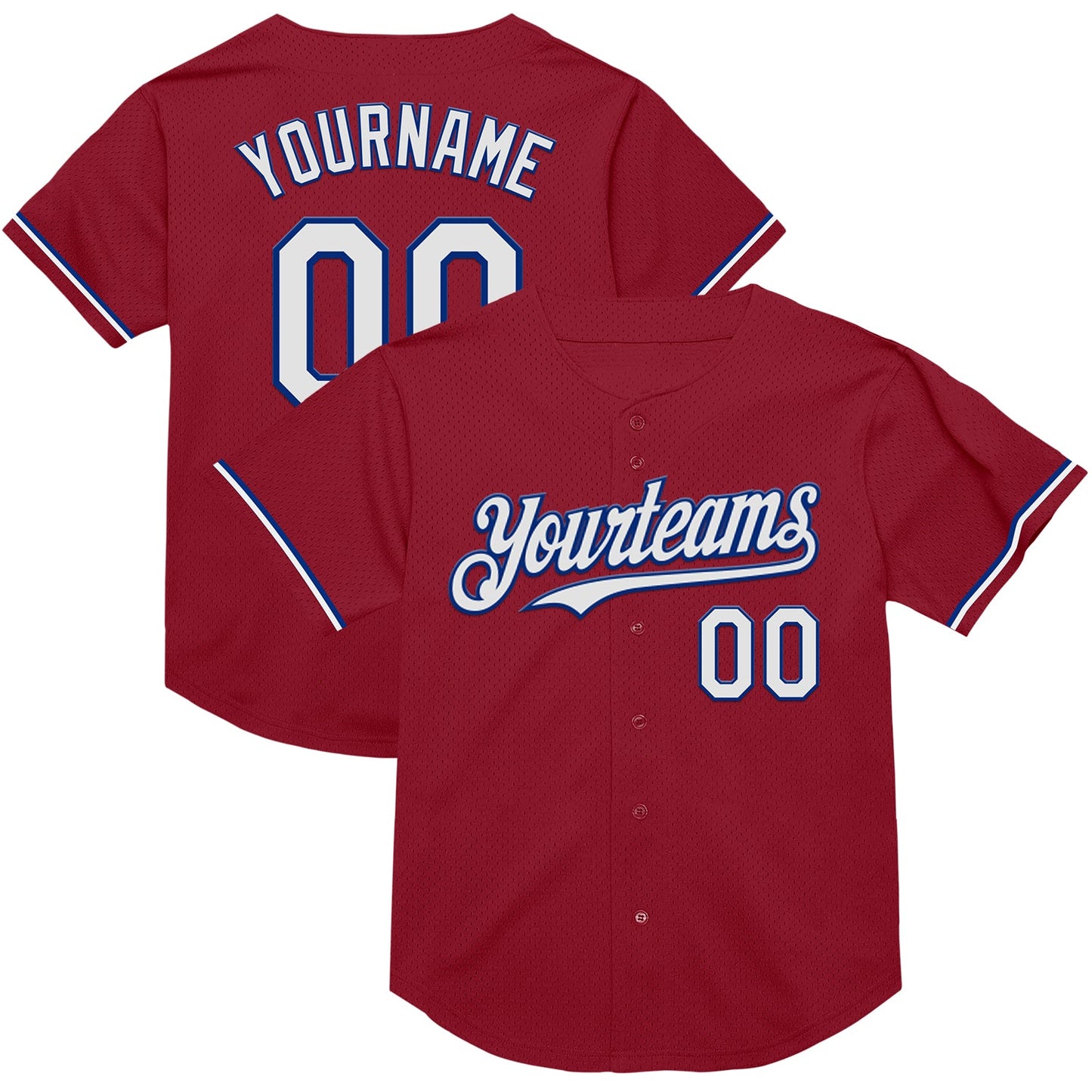 Custom Maroon White-Royal Mesh Authentic Throwback Baseball Jersey - Main View