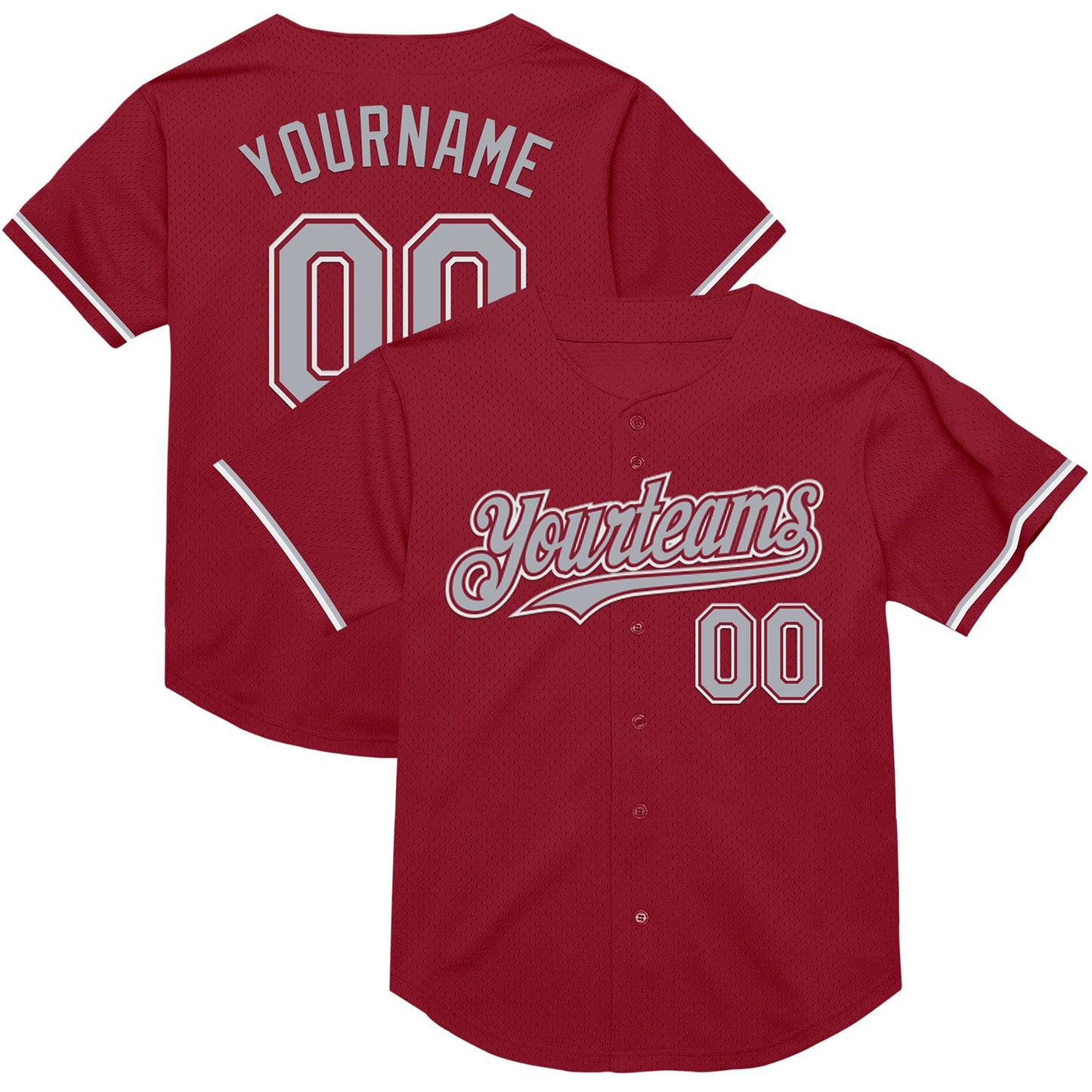 Custom Maroon Gray-White Mesh Authentic Throwback Baseball Jersey - Main View