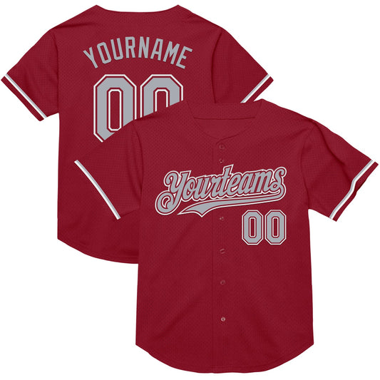 Custom Maroon Gray-White Mesh Authentic Throwback Baseball Jersey - Main View