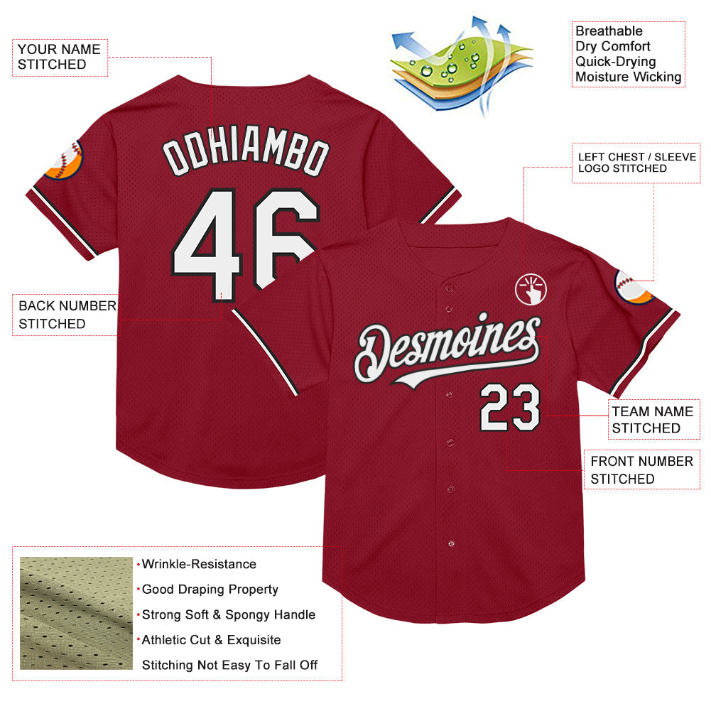 Custom Maroon White-Black Mesh Authentic Throwback Baseball Jersey view 3