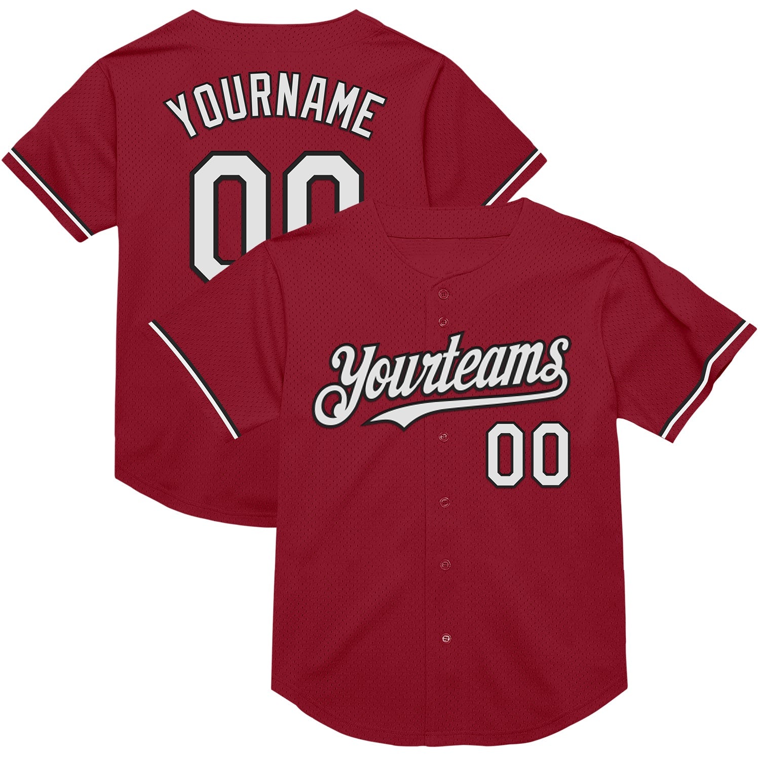 Custom Maroon White-Black Mesh Authentic Throwback Baseball Jersey - Main View