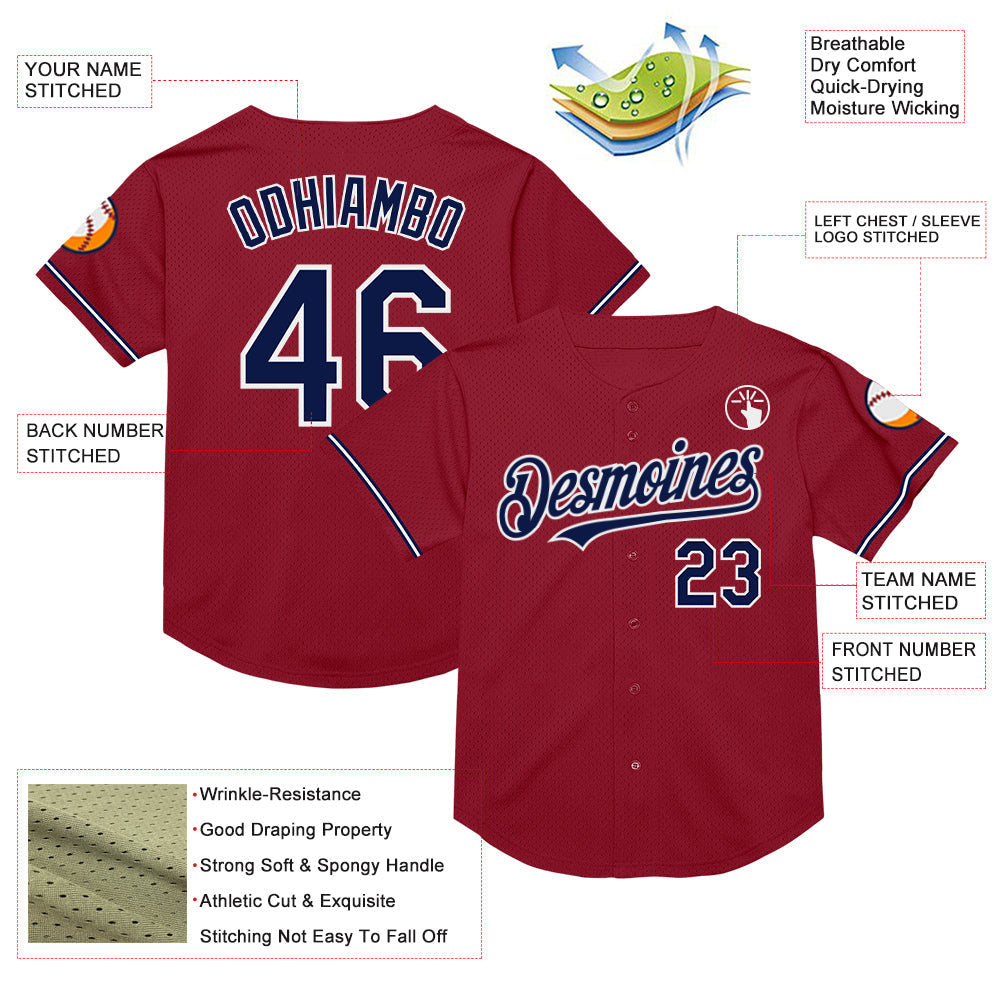 Custom Maroon Navy-White Mesh Authentic Throwback Baseball Jersey view 3
