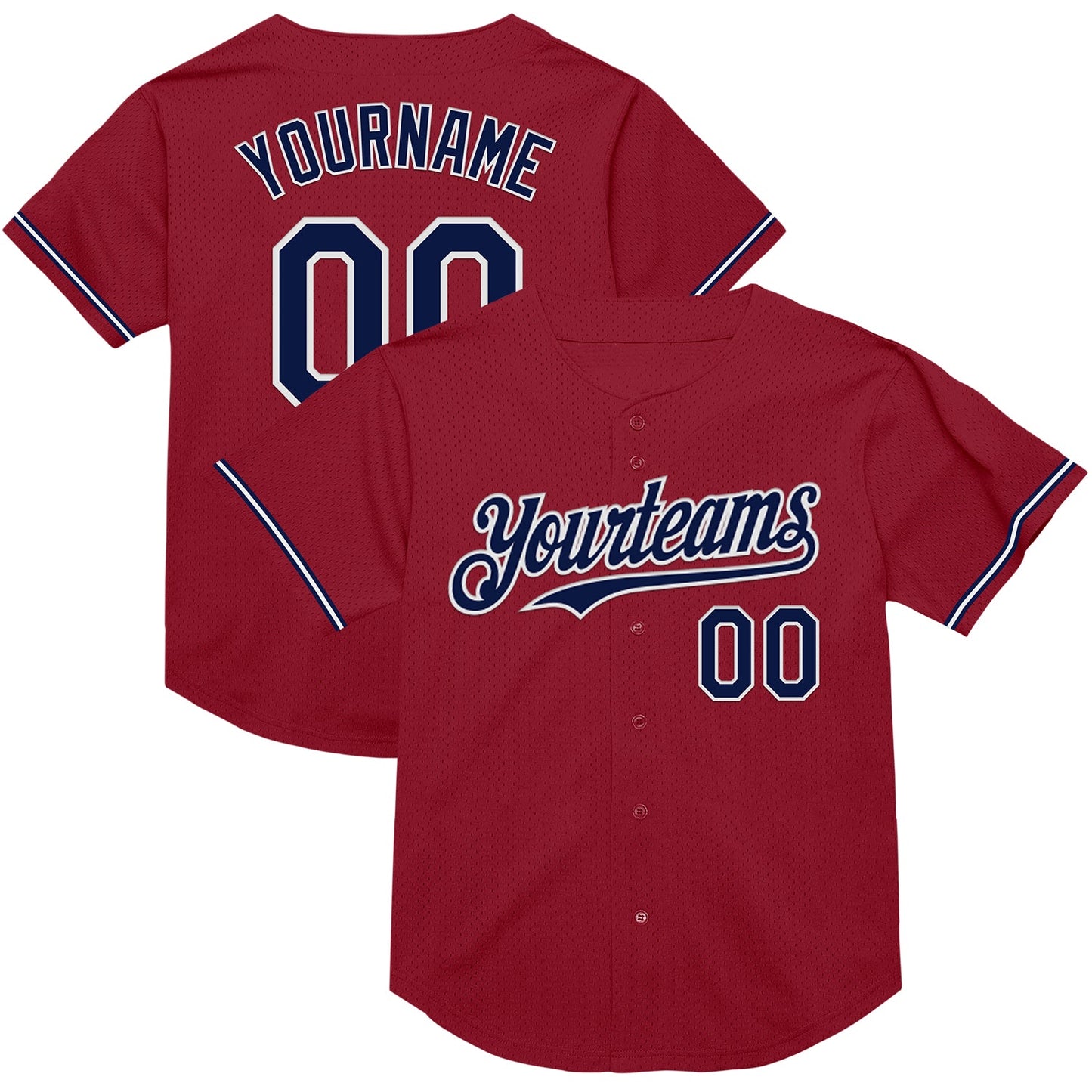 Custom Maroon Navy-White Mesh Authentic Throwback Baseball Jersey - Main View