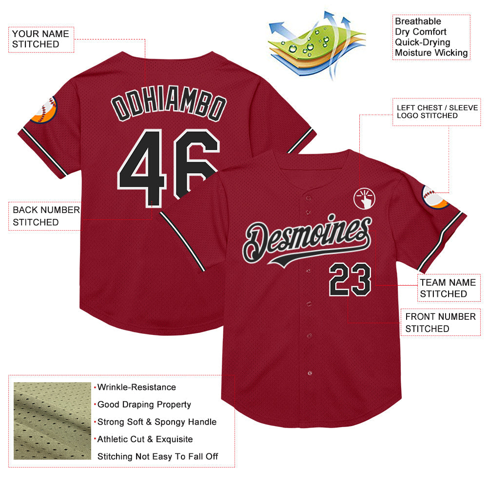 Custom Maroon Black-White Mesh Authentic Throwback Baseball Jersey view 3