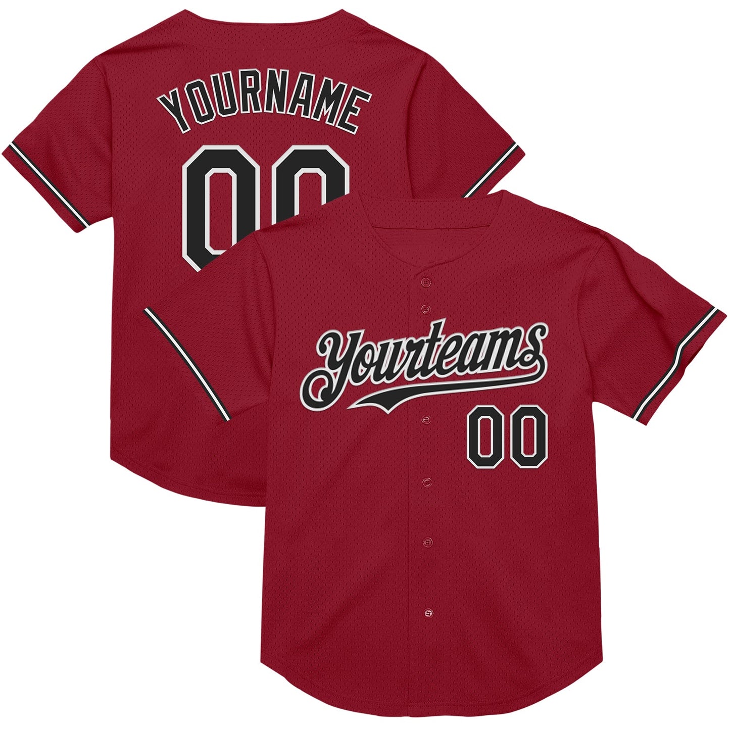Custom Maroon Black-White Mesh Authentic Throwback Baseball Jersey - Main View