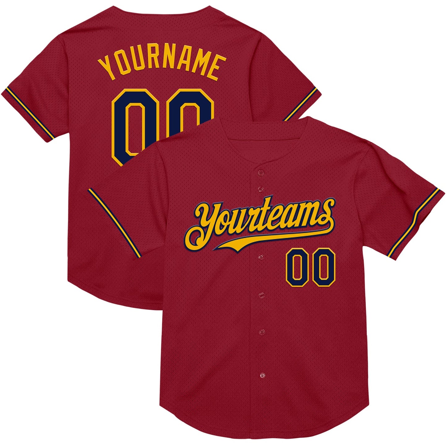 Custom Maroon Navy-Gold Mesh Authentic Throwback Baseball Jersey - Main View