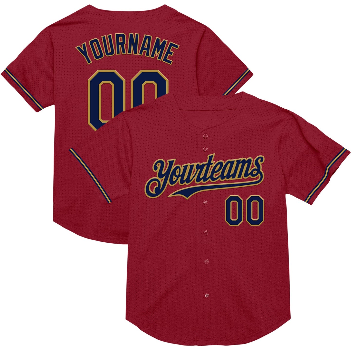 Custom Maroon Navy-Old Gold Mesh Authentic Throwback Baseball Jersey - Main View