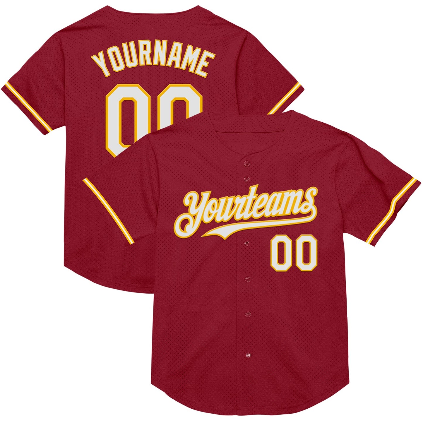 Custom Maroon White-Gold Mesh Authentic Throwback Baseball Jersey - Main View