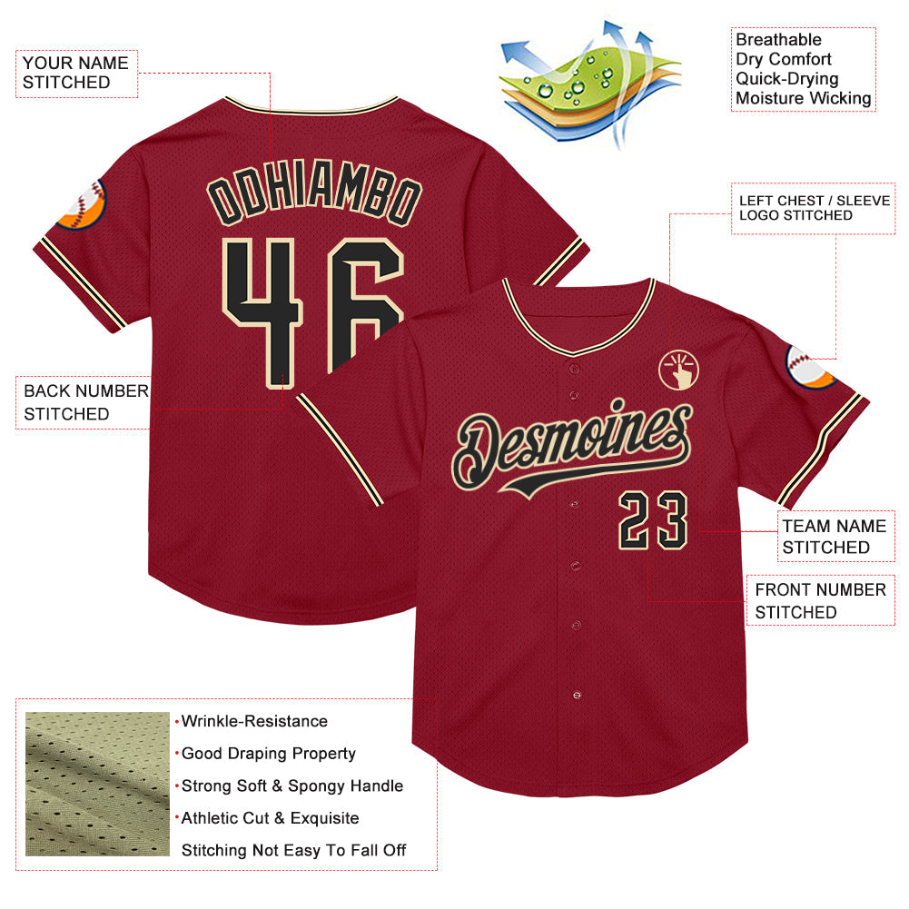 Custom Maroon Black-City Cream Mesh Authentic Throwback Baseball Jersey view 3