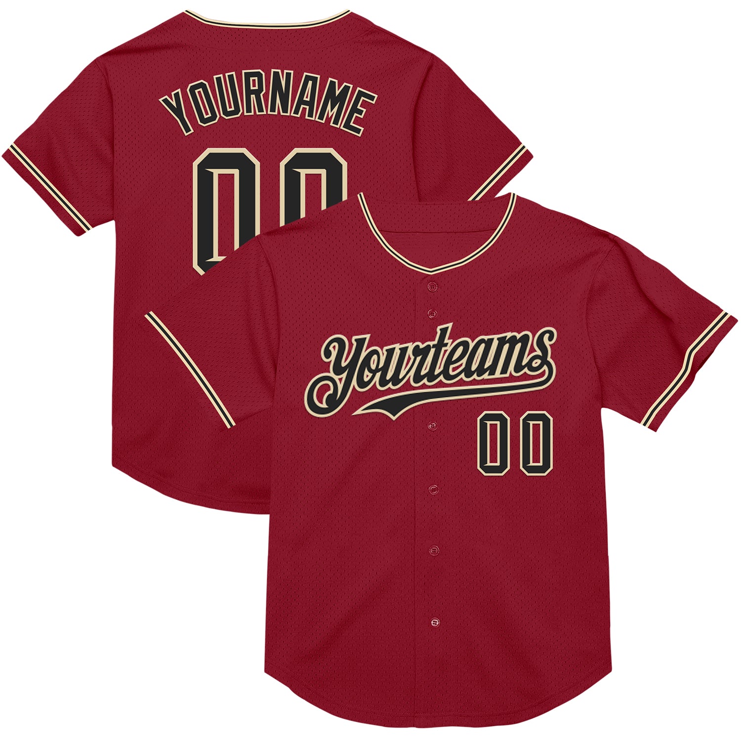 Custom Maroon Black-City Cream Mesh Authentic Throwback Baseball Jersey - Main View