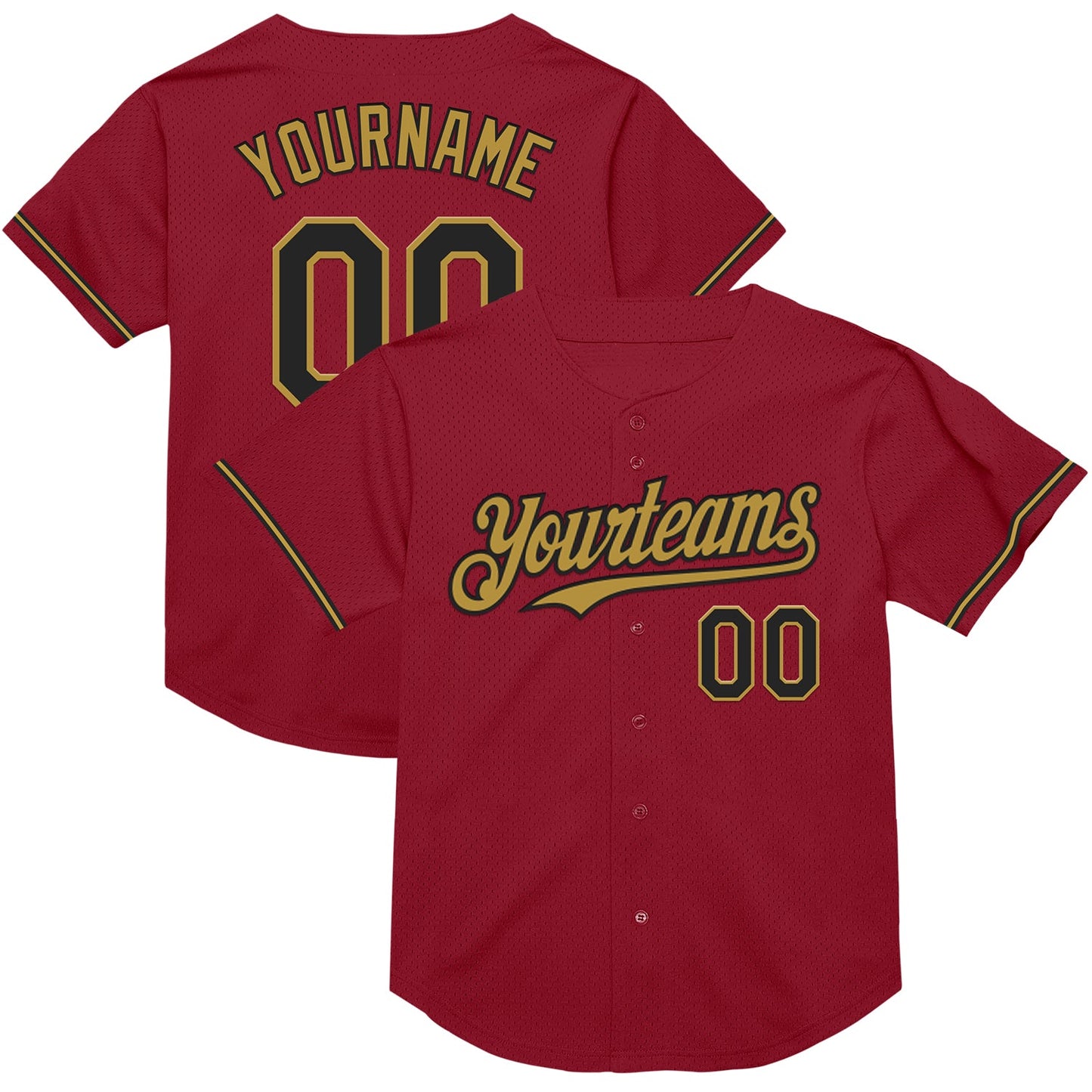 Custom Maroon Black-Old Gold Mesh Authentic Throwback Baseball Jersey - Main View
