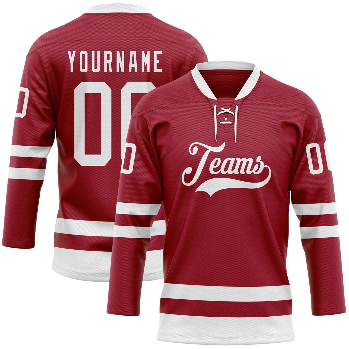 Custom Maroon White Hockey Lace Neck Jersey - Main View